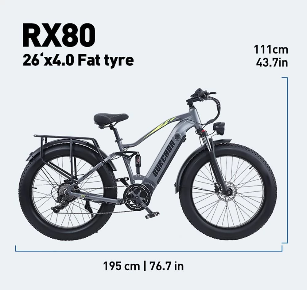 Burchda Rx50 26 * 4,0 Zoll Fat Tire Elektro-Mountainbike - bürstenloser 1000W Motor und 48 V 18 Ah Akku