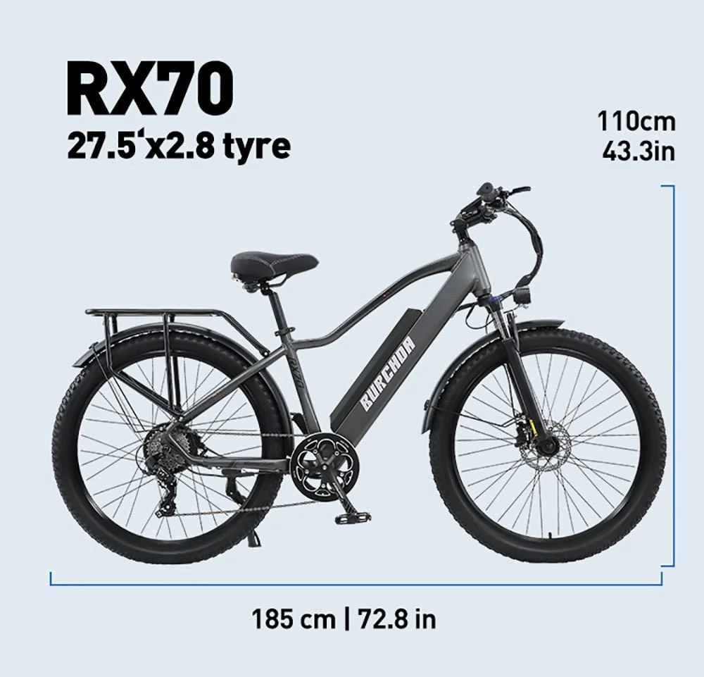 Burchda Rx70 27,5 * 2,8 Zoll Fat Tire Elektro-Mountainbike - bürstenloser 800W Motor und 48 V 18 Ah Akku
