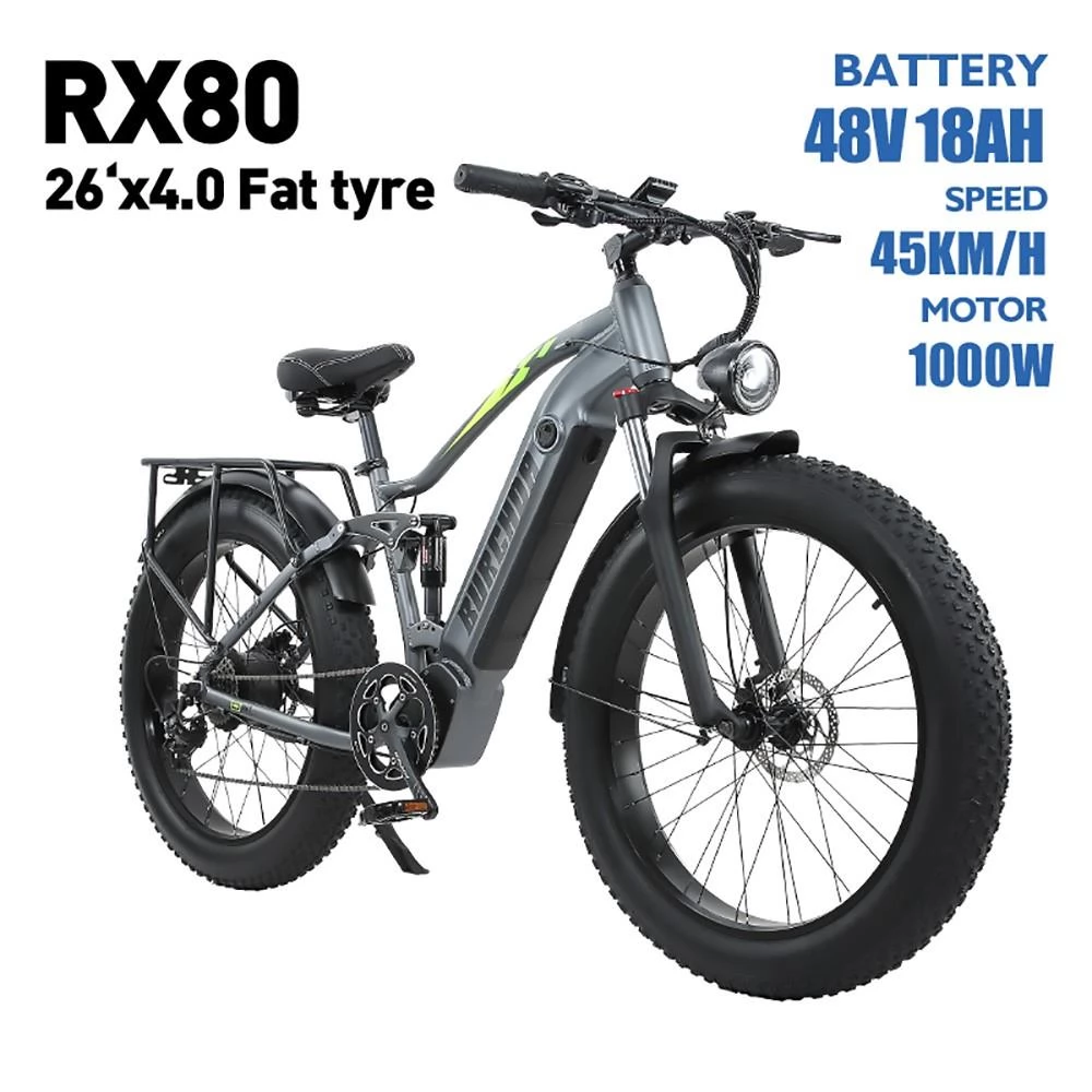 Burchda Rx80 26*4.0 Inch Vette Band Elektrische Mountainbike - 1000W Motor & 48V 18Ah Batterij