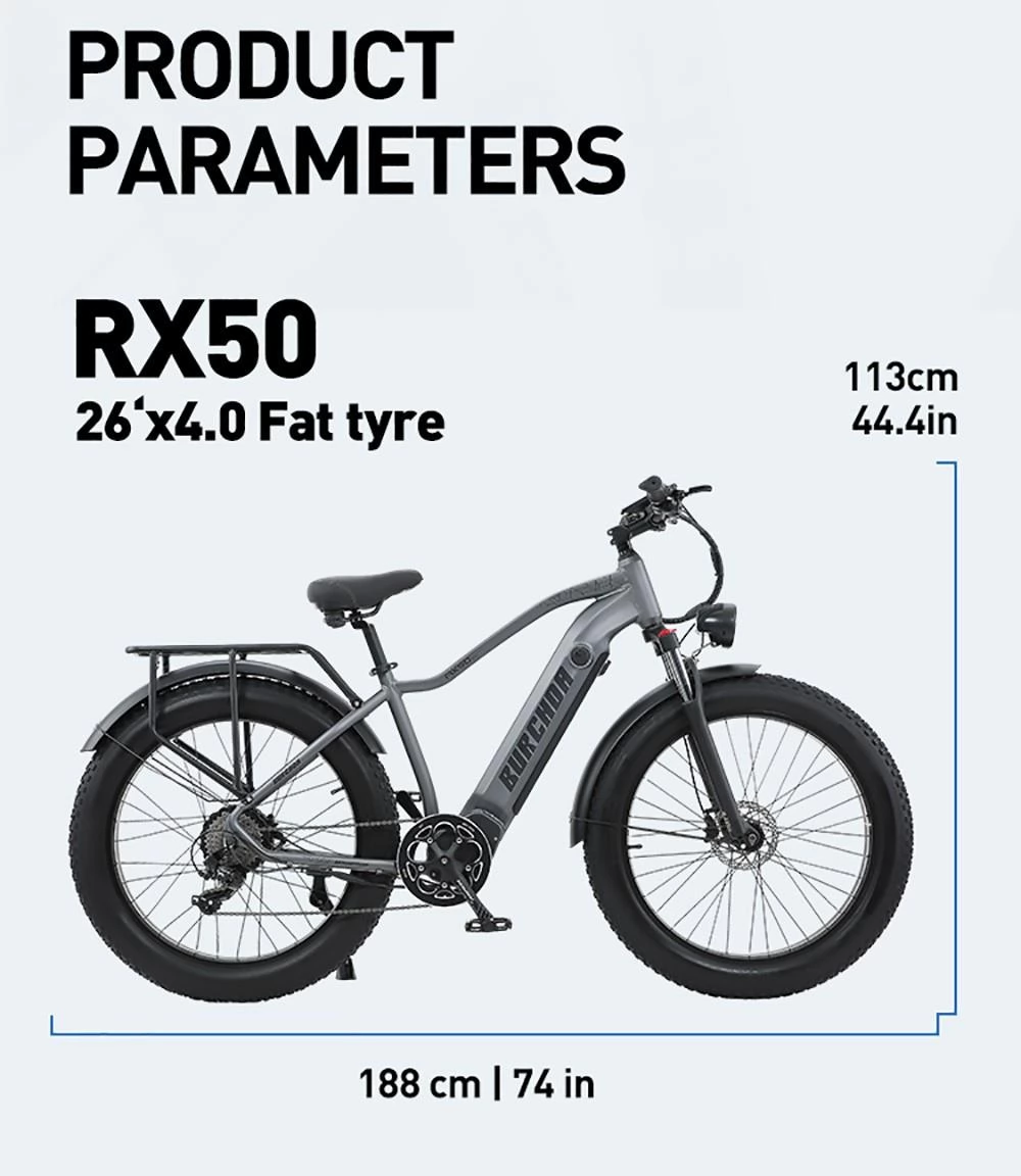 Burchda Rx80 26*4.0 Inch Fat Tire Electric Mountain Bike - 1000W Motor & 48V 18Ah Battery