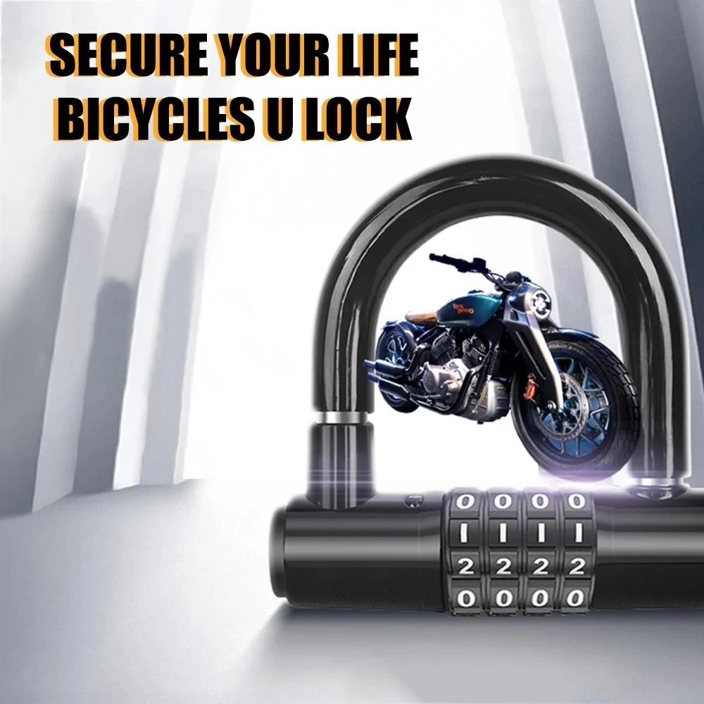 Bicycle U Lock 4-digit Combination Password Lock, Anti-theft, Heavy Duty, Solid Zinc Alloy, for Bikes, Motorcycles, Scooters