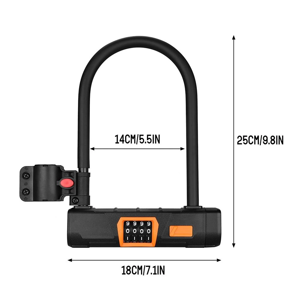 Bicycle U Lock with 1.2m Cable, Anti-theft Heavy Duty Bike Password Lock Alloy for E-bikes, Motorcycles, Scooters