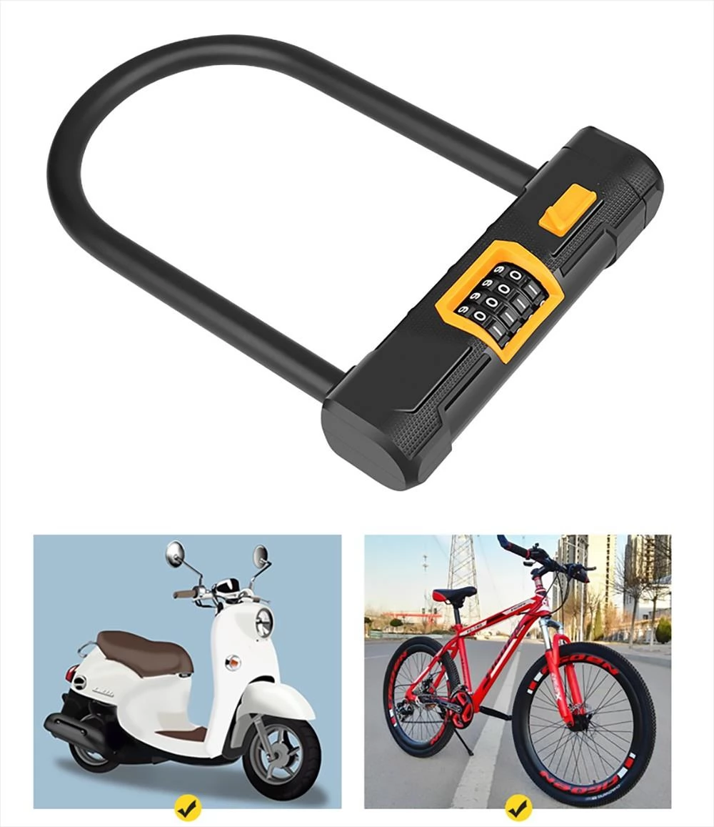Fiets U Slot met 1,2m Kabel, Anti-diefstal Heavy Duty Bike Password Lock Alloy voor E-bikes, Motorfietsen, Scooters