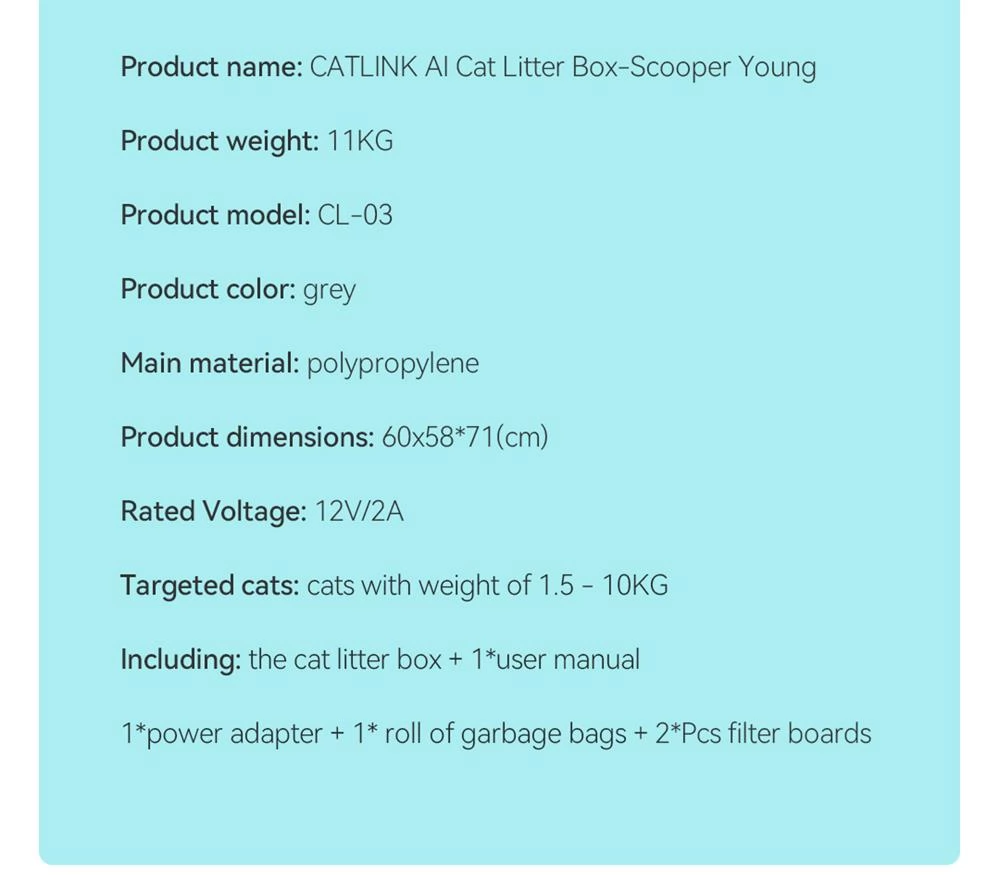 CATLINK CL-03 Automatic Cat Litter Pot, DC 12V 5W Auto-Sensing Mode One-Click Empty, 13L Capacity