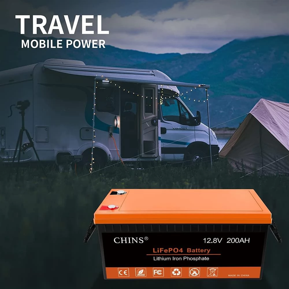CHINS Smart 12 V 300 Ah, LiFePO4-Akku, mit Heizschutz bei niedrigen Temperaturen, eingebauter 200 A BMS, App Batterie SOC