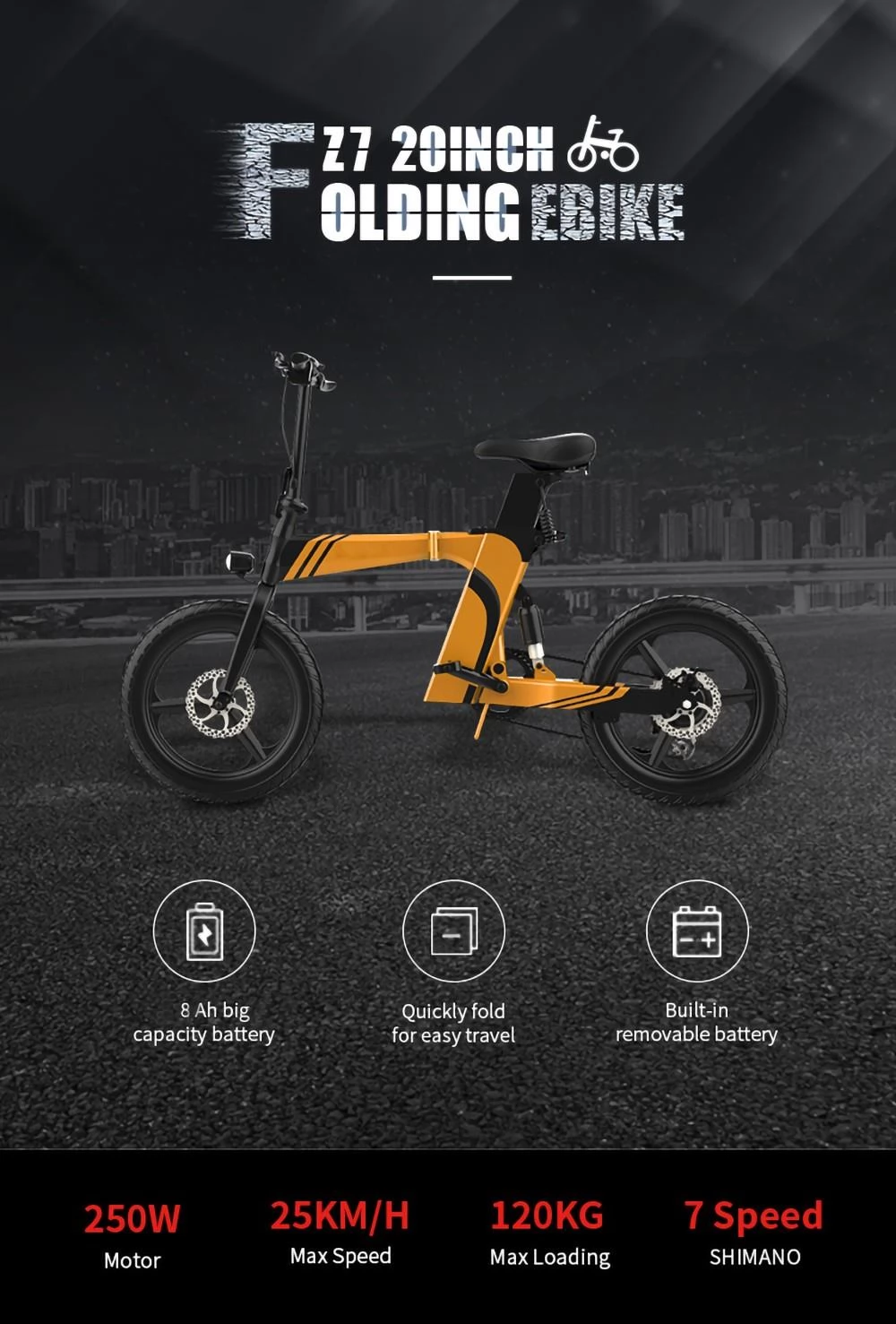 CHIRREY Z7 20 inch Tire Electric Bike Max Speed 25km/h Max Mileage Range 40km - 36V 8Ah Battery & 250W Brushless Motor
