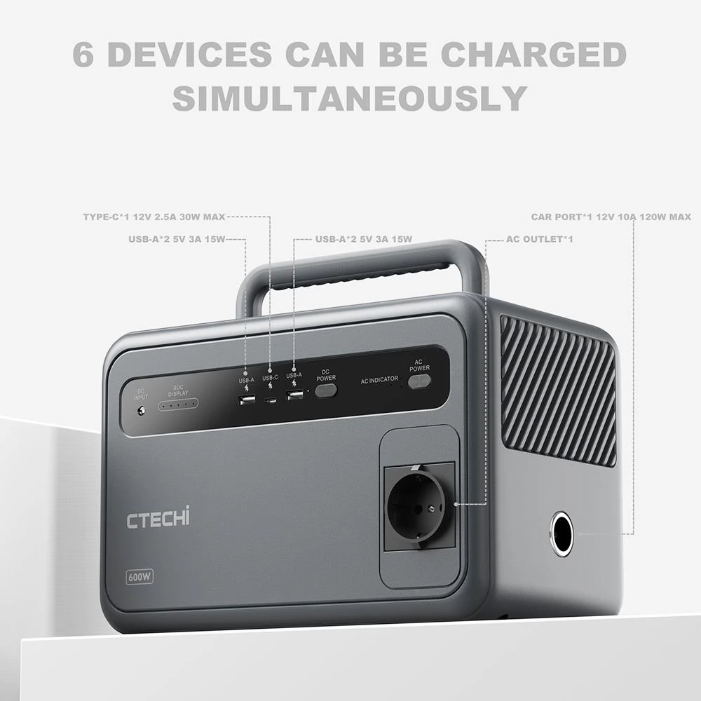 CTECHi GT600 384 Wh / 600 W tragbare Powerstation, LiFePO4-Batterie, AC-Ausgang mit reiner Sinuswelle (EU)