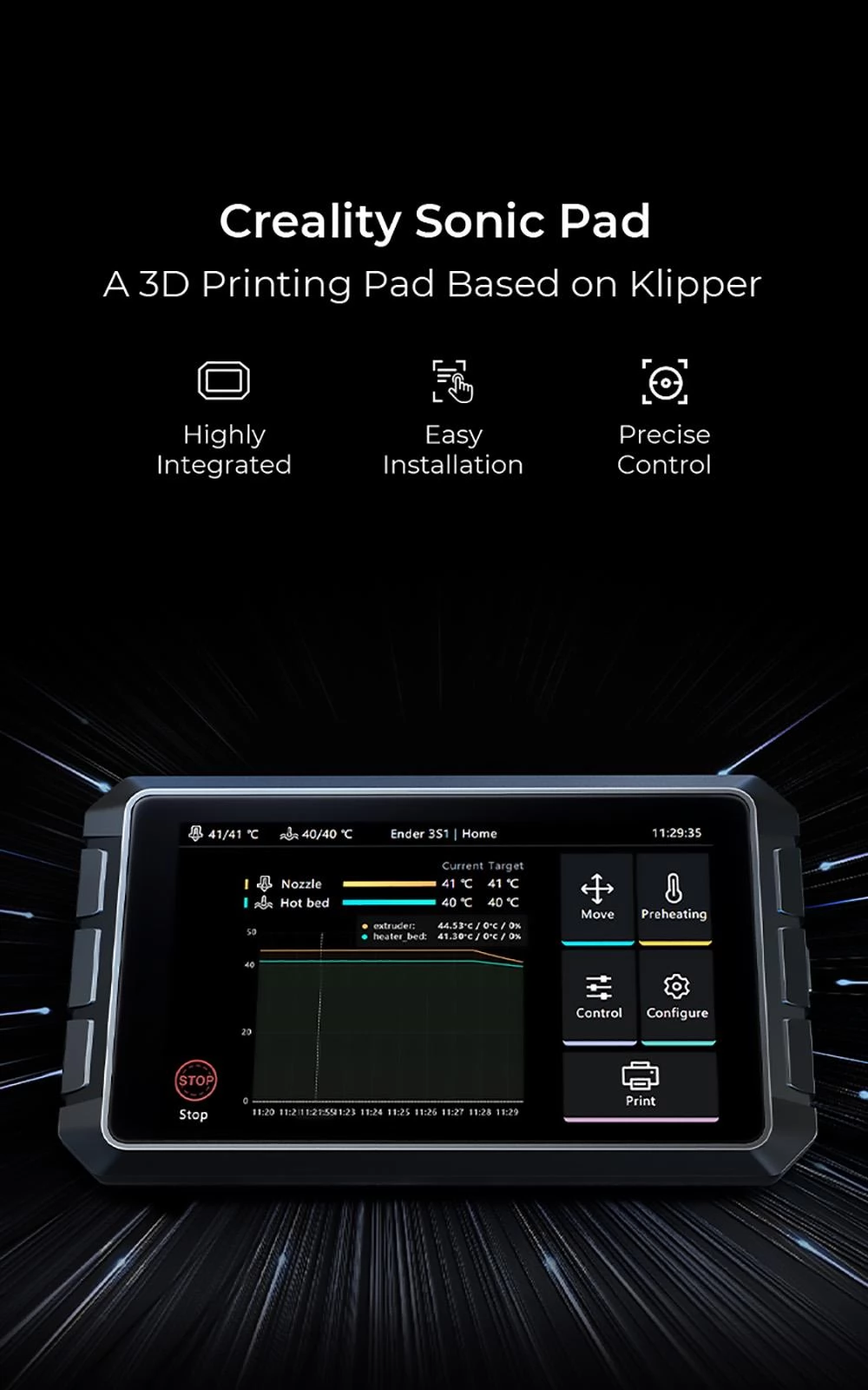 Creality Sonic Pad, Open Source 3D Printing Pad Based on Klipper, 7-inch Precise Control Screen, 1024x600 Resolution