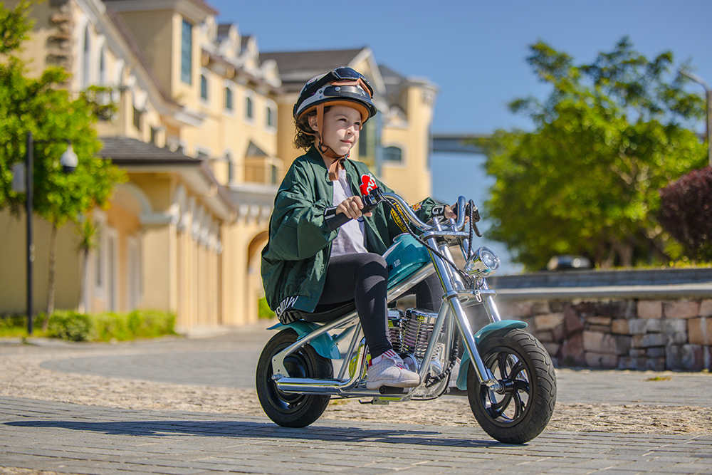 Hyper GOGO Cruiser 12 Plus Electric Motorcycle for Kids, 12 x 3 Tires, 160W, 5.2Ah, Bluetooth Speaker, LED Lights - Blue