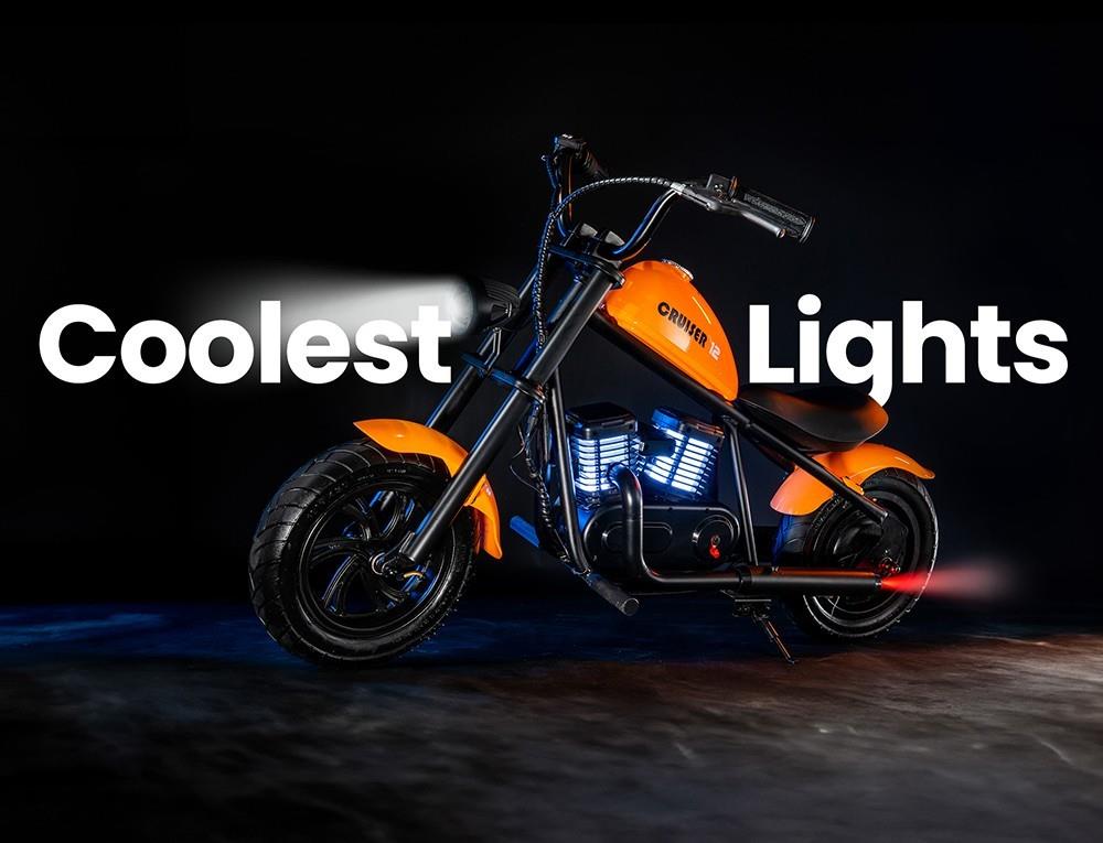 Hyper GOGO Cruiser 12 Plus Electric Motorcycle for Kids, 12 x 3 Tires, 160W, 5.2Ah, Bluetooth Speaker, LED Lights - Blue