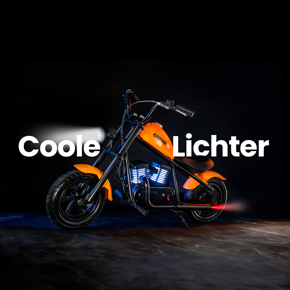 Hyper GOGO Cruiser 12 Plus Elektro-Motorrad für Kinder, 12 x 3 Reifen, 160W, 5.2Ah, Bluetooth Lautsprecher - Schwarz