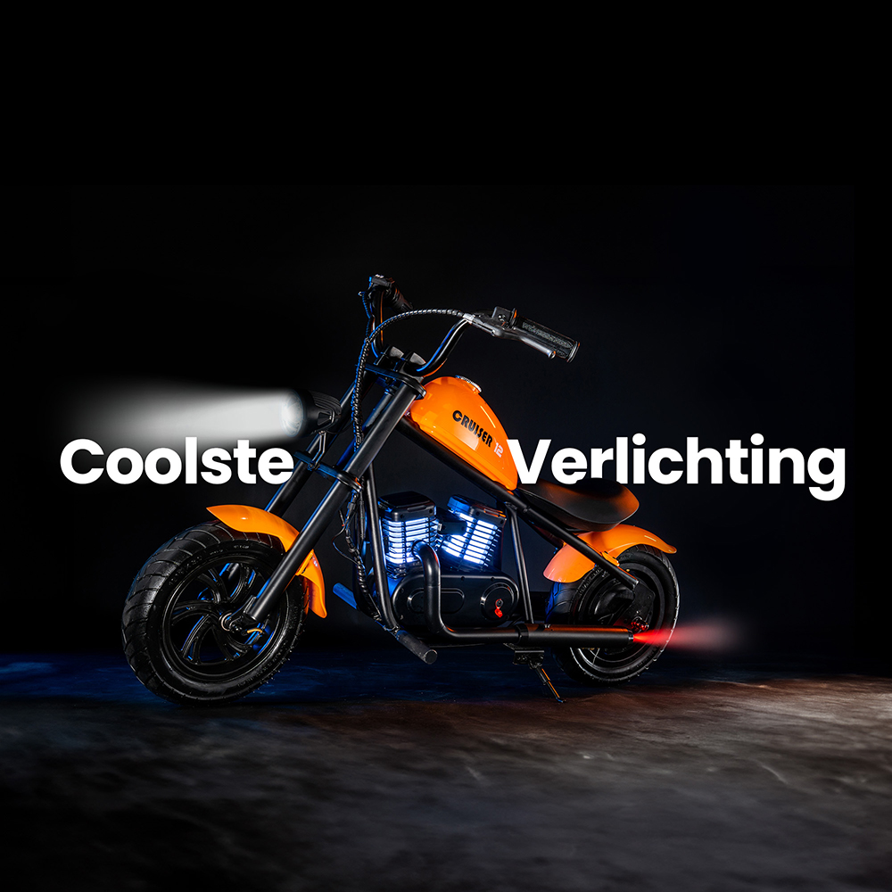 Hyper GOGO Cruiser 12 Plus Elektrische Motorfiets voor Kinderen, 12 x 3 Banden, 160W, 5.2Ah, Bluetooth-luidspreker - Oranje