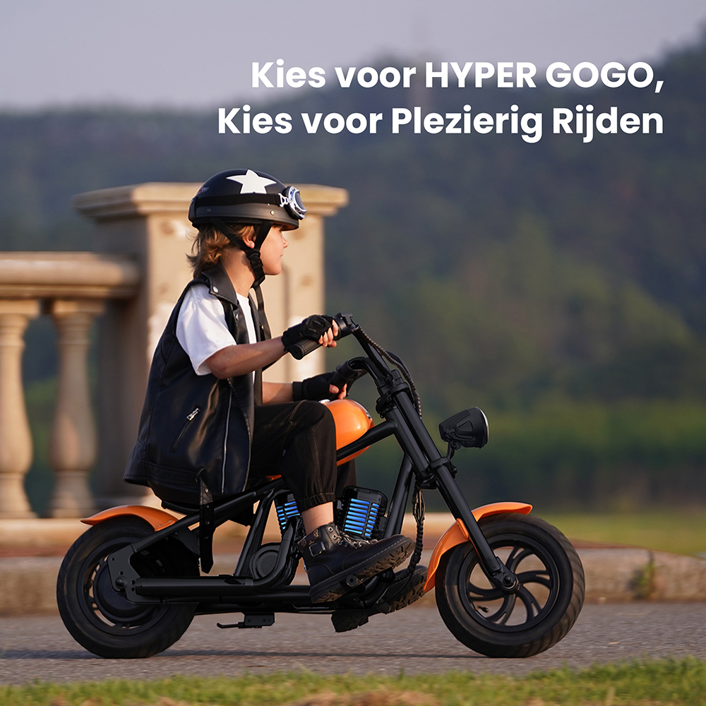 Hyper GOGO Cruiser 12 Plus Elektrische Motorfiets voor Kinderen, 12 x 3 Banden, 160W, 5.2Ah, Bluetooth-luidspreker - Zwart