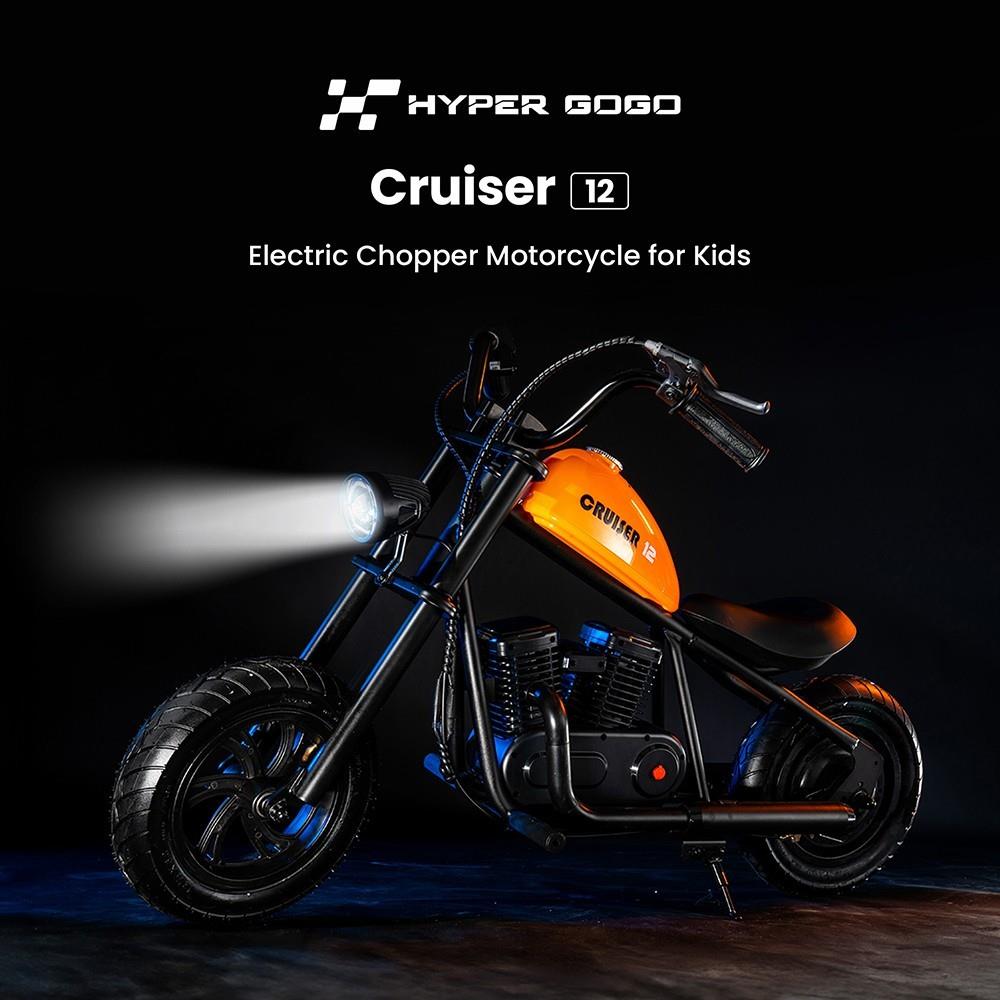 Hyper GOGO Cruiser 12 Electric Motorcycle for Kids, 12in Tires, 160W Motor, 21.9V 5.2Ah Battery - Black