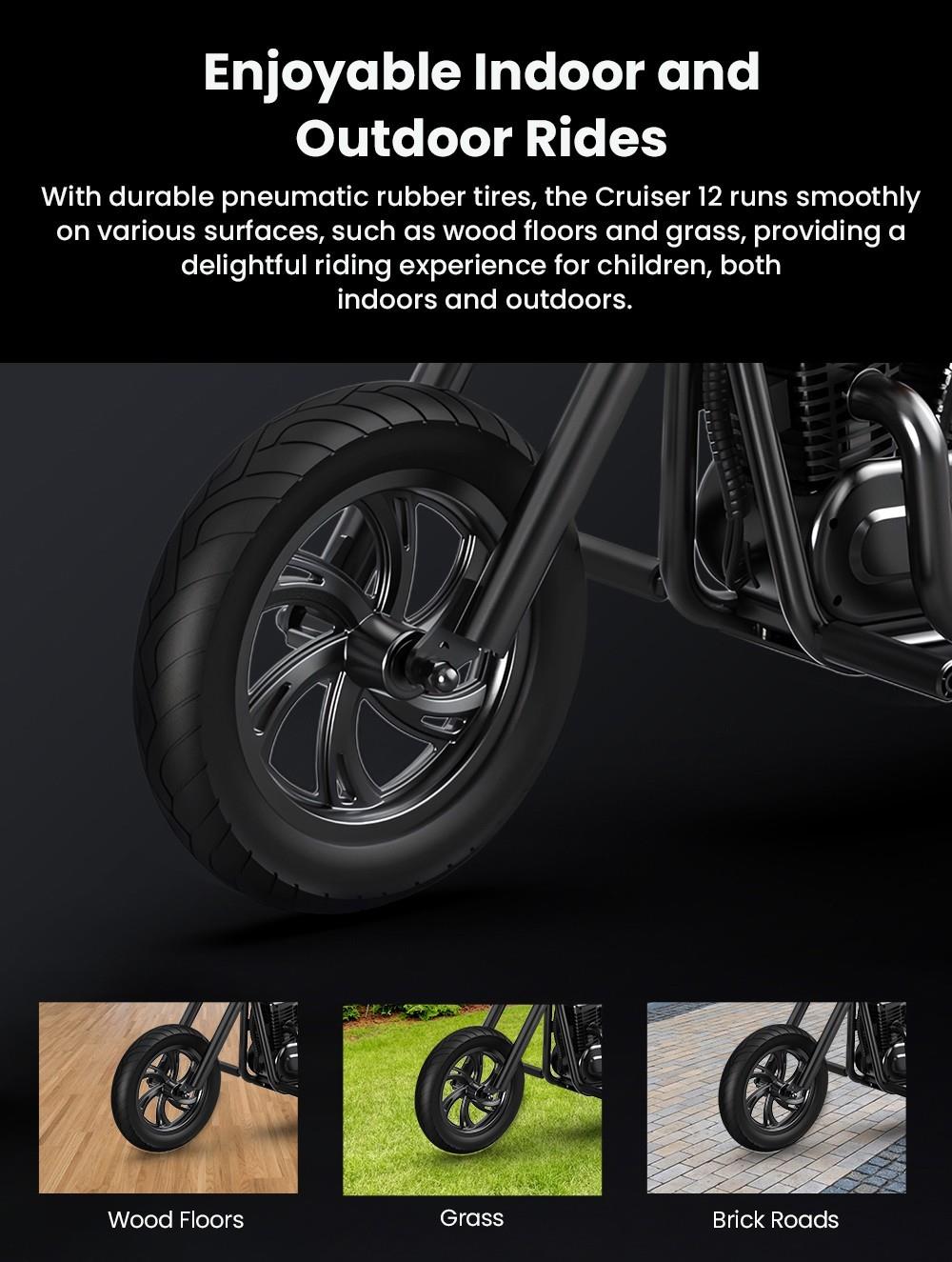 Hyper GOGO Cruiser 12 Electric Motorcycle for Kids, 12in Tires, 160W Motor, 21.9V 5.2Ah Battery - Green