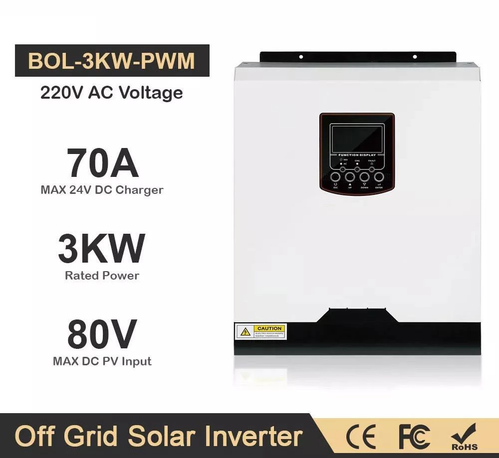 DAXTROMN 3KW Off Grid Solar Inverter, 24V DC 70A PWM Charger, 80VDC PV Input Pure Sine Wave Inverter without WiFi