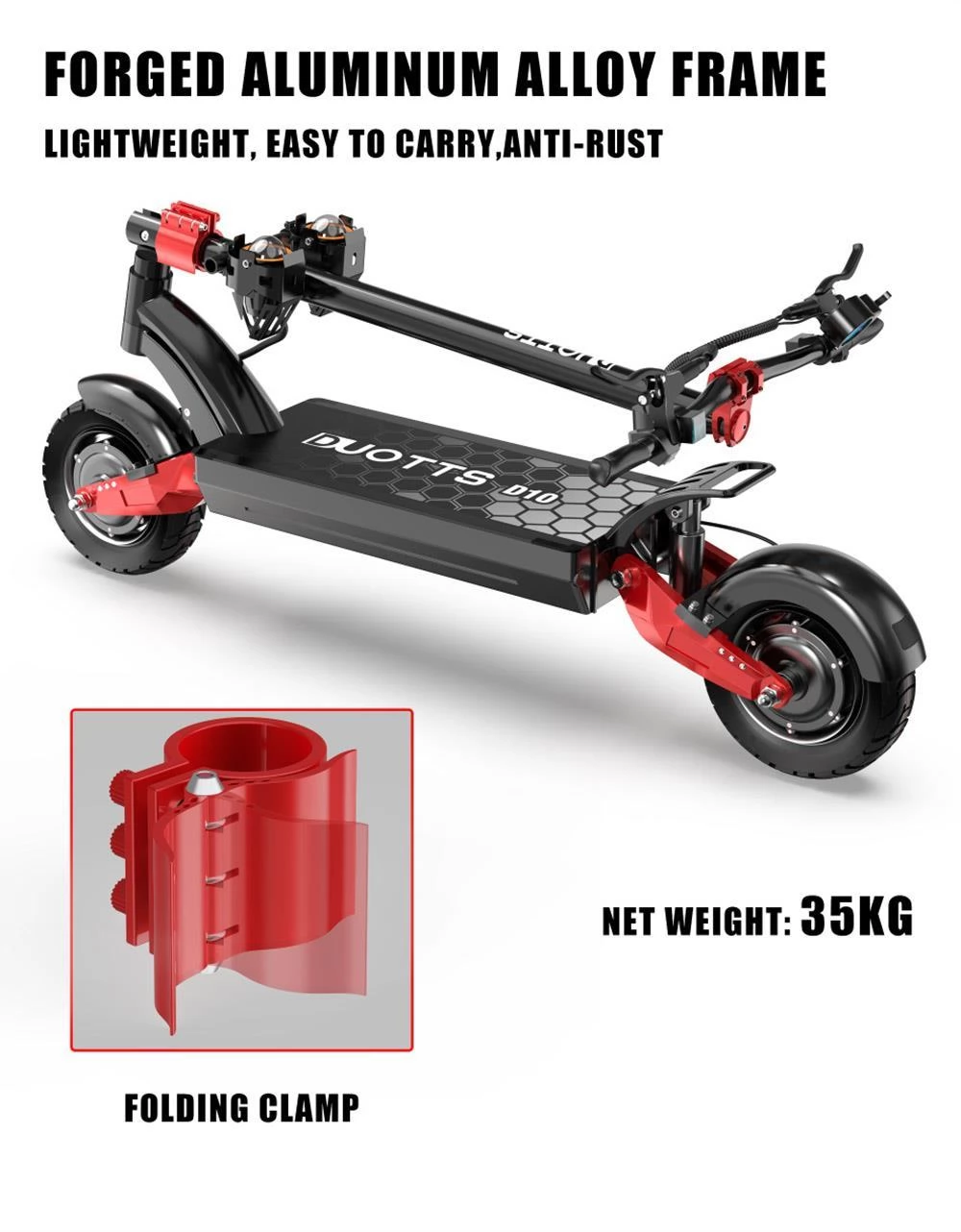 DUOTTS D10 10*2.25 Inch Off-road banden opvouwbare elektrische scooter - 1600W*2 Dual Motor & 60V 20.8Ah Batterij