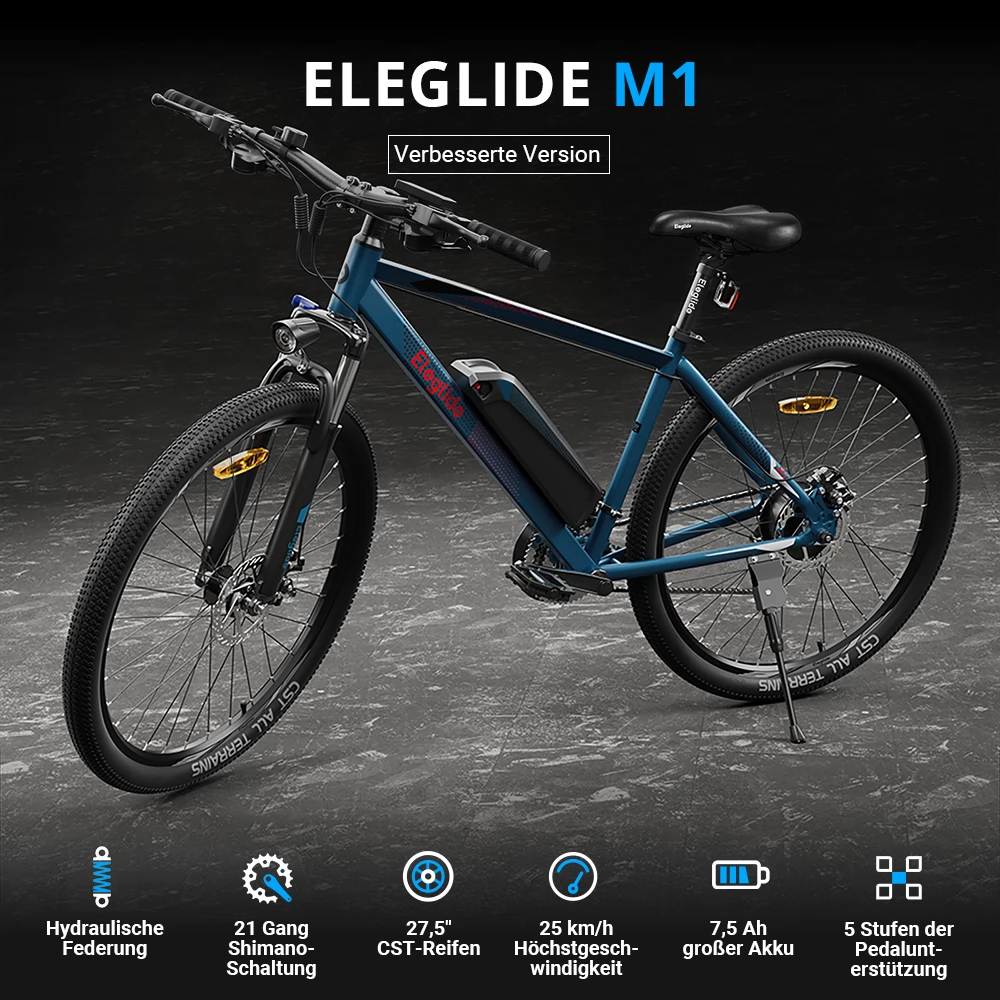 Eleglide M1 Elektrofahrrad MTB Mountant Bike, 250W Hall Brushless Motor, 36V 7,5 Ah Akku, 27,5  CST Reifen