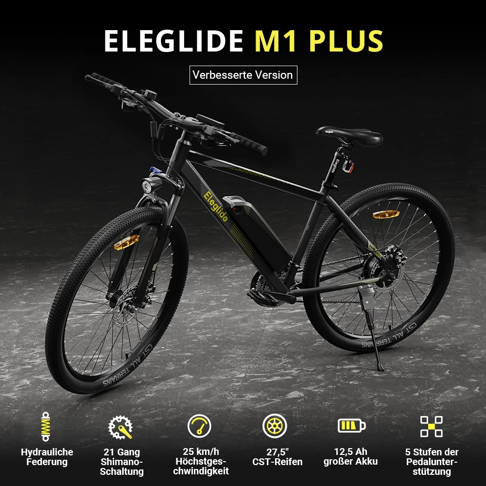 ELEGLIDE M1 PLUS Elektrofahrrad MTB Mountant Bike, 250W Hall Brushless Motor, 36V 12,5Ah Akku, Maximale Reichweite 100KM