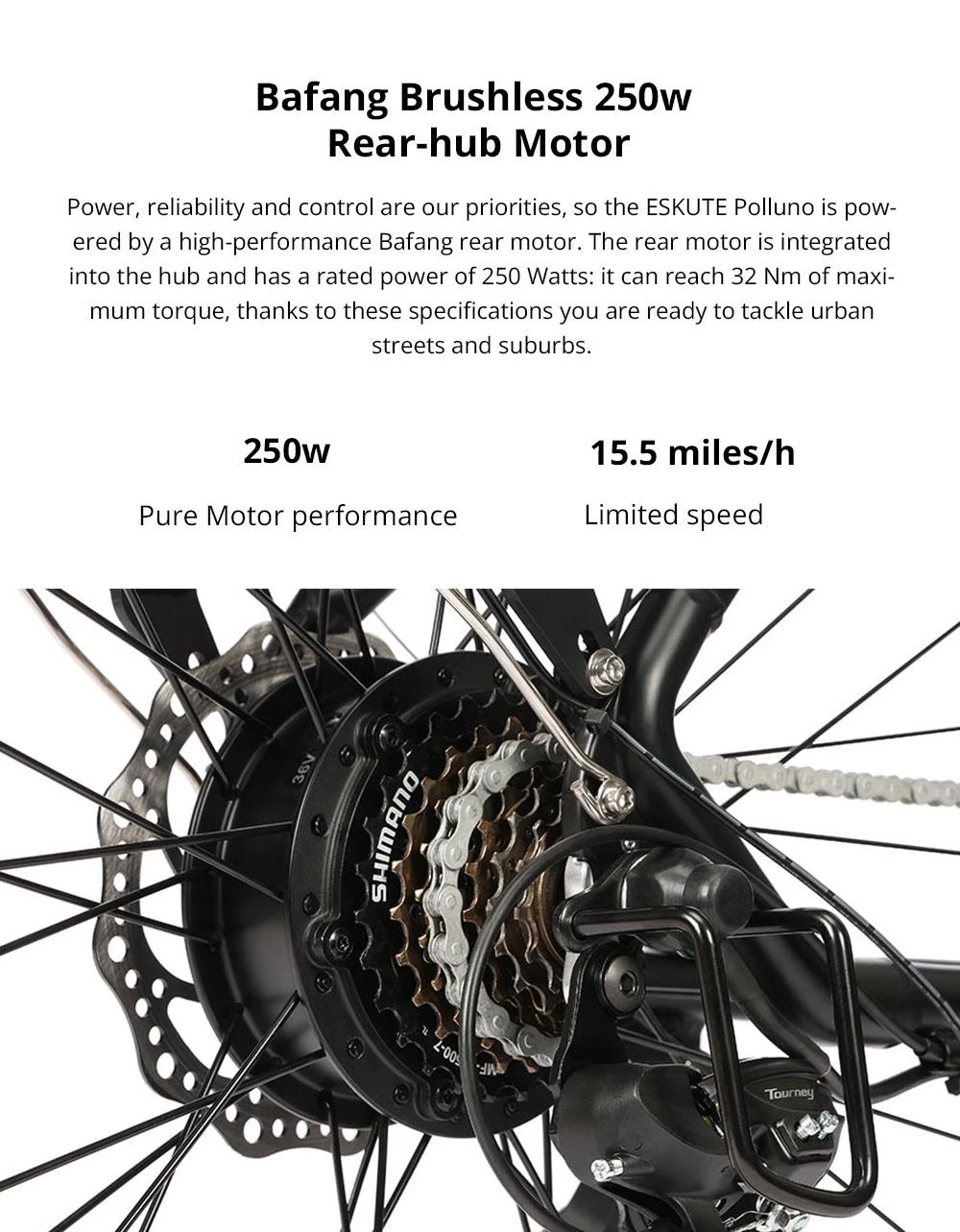 ESKUTE Polluno 28 Inch banden elektrische stedelijke fiets - 250W achternaaf motor & 36V 14.5Ah batterij