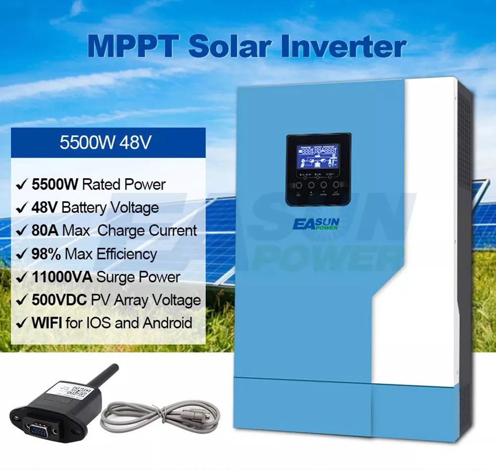 Easun Power 5500W Solarwechselrichter, MPPT 100A Solarladegerät, 500 VDC PV-Array-Spannung, netzunabhängig