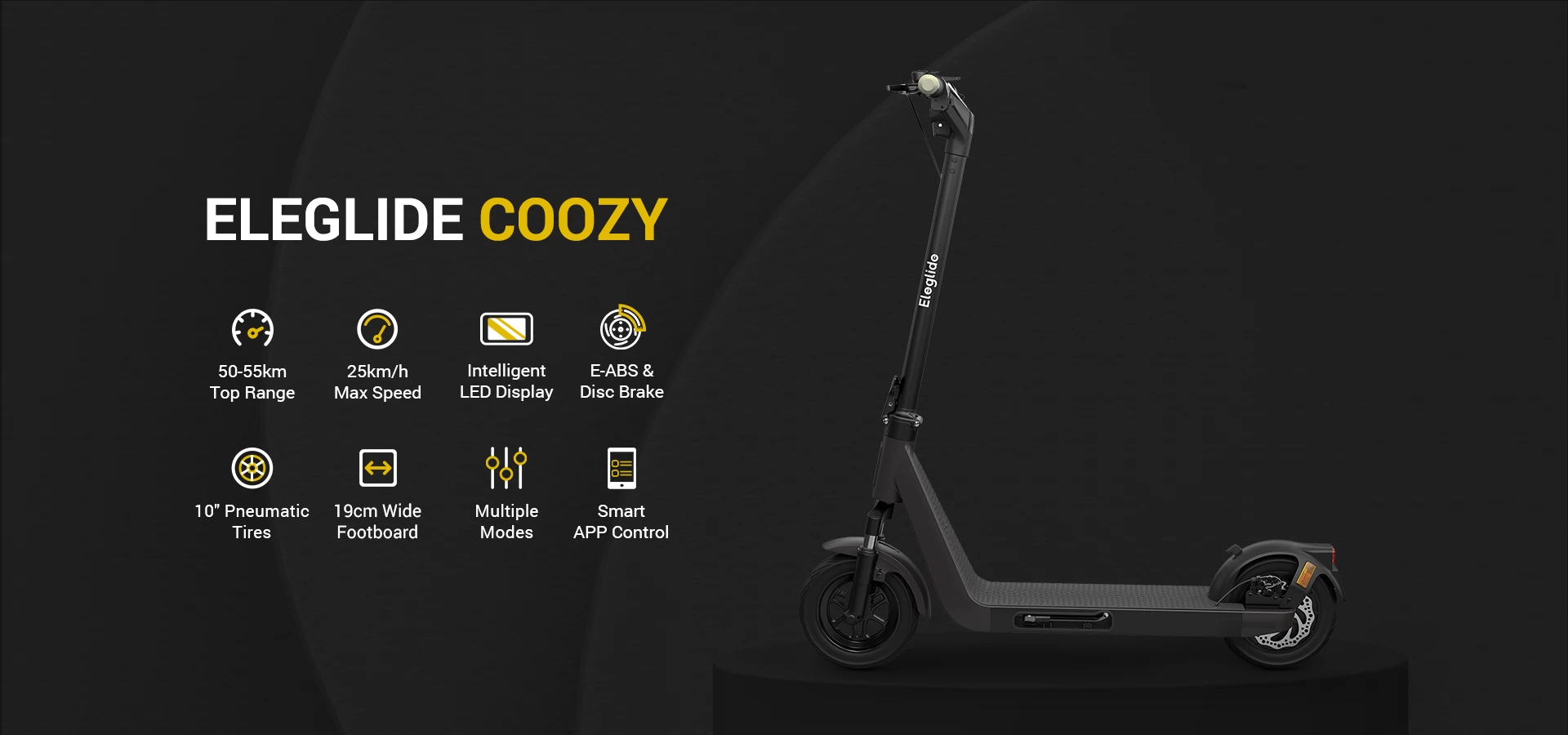 Eleglide Coozy 10” Tires Foldable Electric Scooter with Steering Light Max Range 55KM - 350W Motor & 36V 12.5Ah Battery