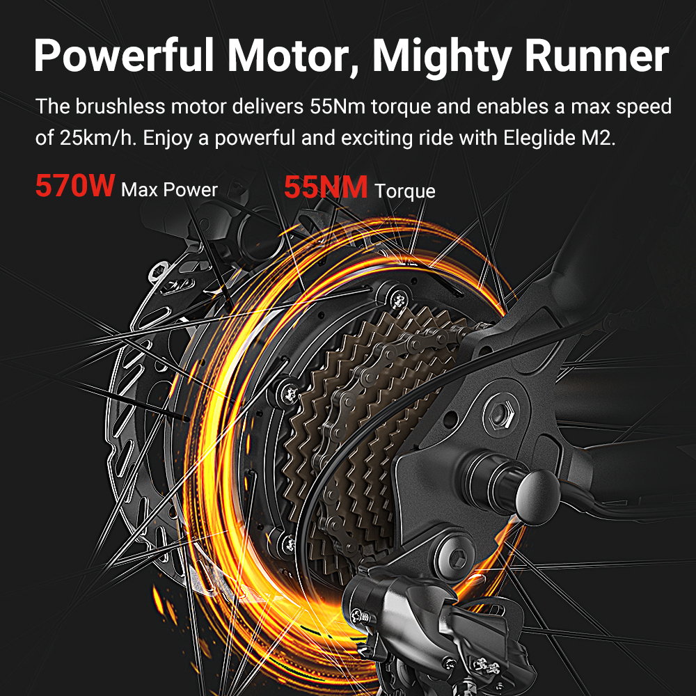 Eleglide M2 Electric Mountain Bike, 250W Brushless Motor, 36V 15Ah Battery, Max Range 125km, Max Speed 25km/h