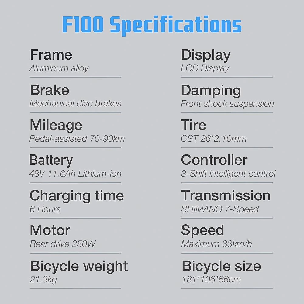 Fafrees F100 26  elektrische fiets - 350W Motor & 48v 11,6Ah Verwijderbare batterij