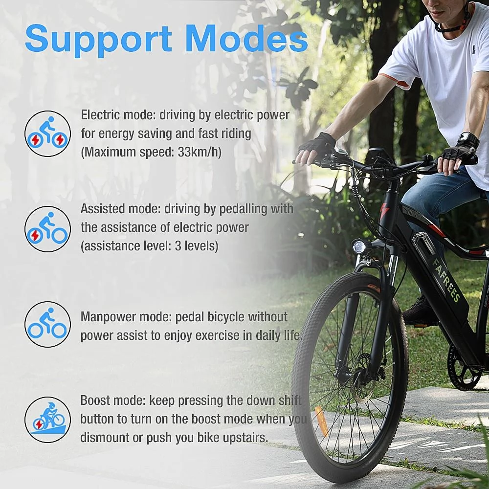 FAFREES F100 26 Electric Bike - 350W Motor & 48V 11,6Ah Removable Battery