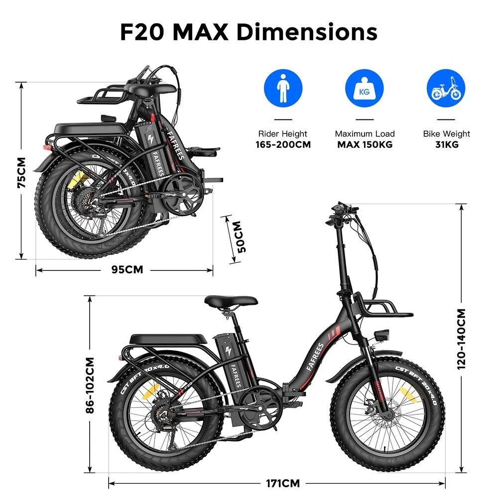 FAFREES F20 Max 20*4 Fat Inch Tire Foldable Electric Bike - 500W Brushless Motor & 18Ah Lithium Battery
