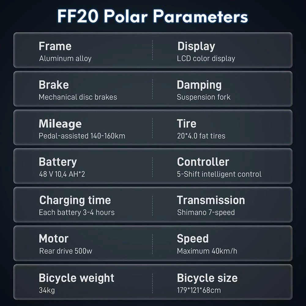 FAFREES FF20 Polar 20*4.0 Tire Foldable Electric Bike, 48V 500W Motor, Dual 10.4Ah Batteries - Blue