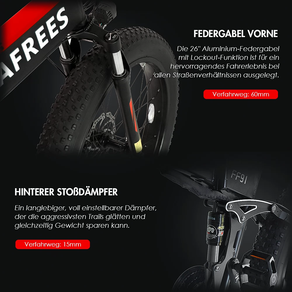 FAFREES FF91 26 Zoll faltbares Elektro-Mountainbike mit Fat Tires – 1000 W Motor & 499Wh 10 Ah Akku