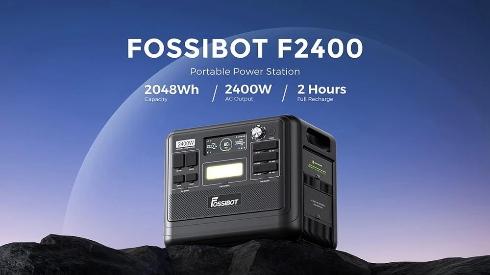 FOSSiBOT F2400 2048Wh/2400W Portable Power Station Solar Generator Combo with 2 Pcs FOSSiBOT SP200 200W Solar Panel