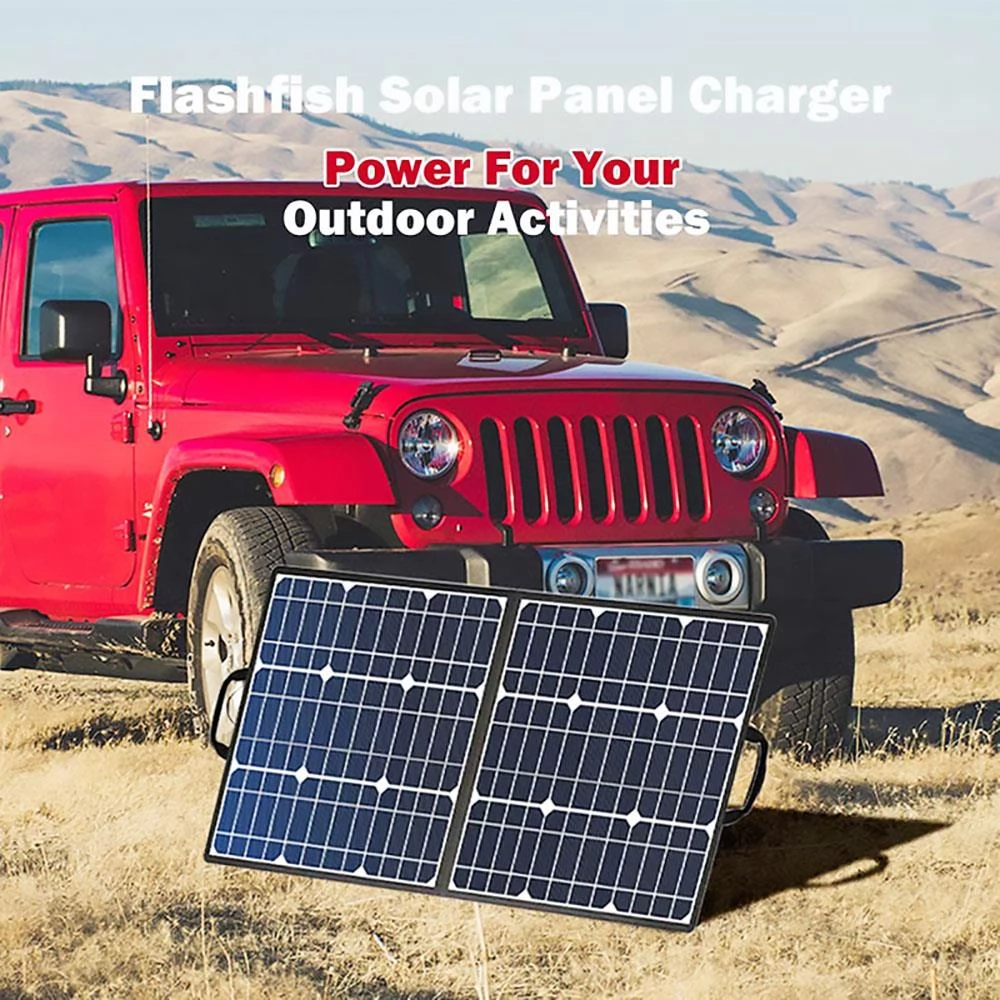 FlashFish 18V/50W Foldable Solar Panel DC Adapter with 5V USB 18V DC Output For Power Station Solar Generator