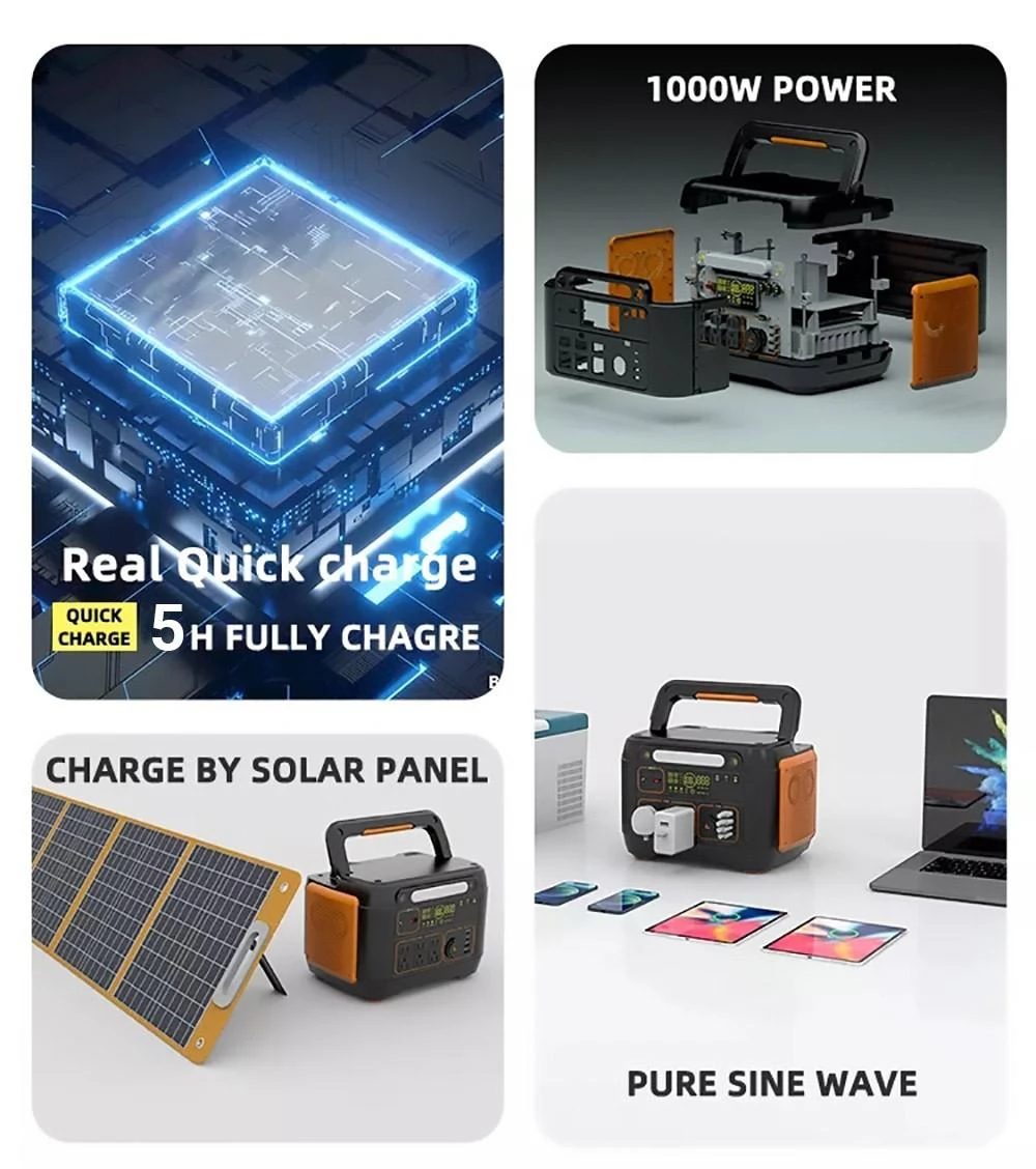 Flashfish A1001 1030Wh/1000W Portable Power Station Solar Generator, 278400mAh, Pure Sine Wave AC Ports, 7 Outputs - EU Plug