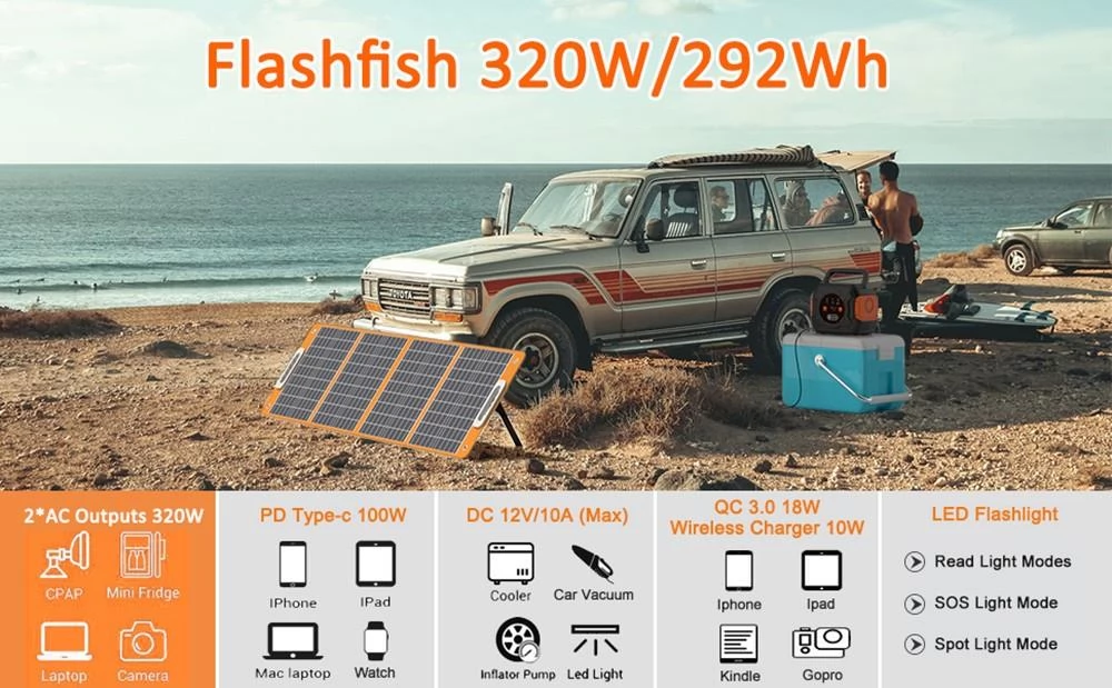 Flashfish A301 320W 292Wh 80000mAh Portable Power Station Solar Generator For Outdoor Travel Camping Home ( EU Version)