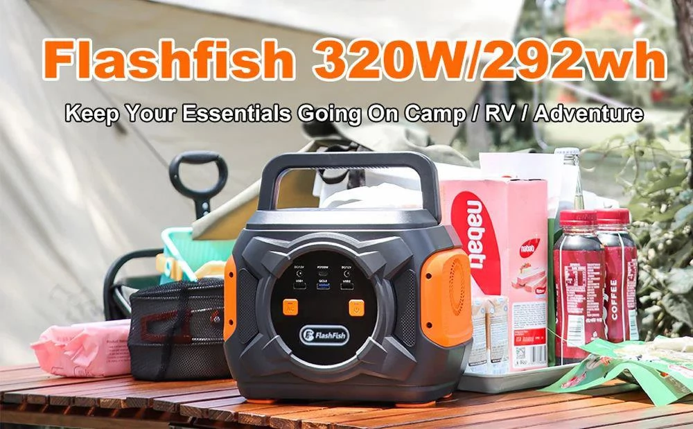 Flashfish A301 292WH 320W Portable Power Station TSP 18V 100W Foldable Solar Panel Emergency Energy Kit