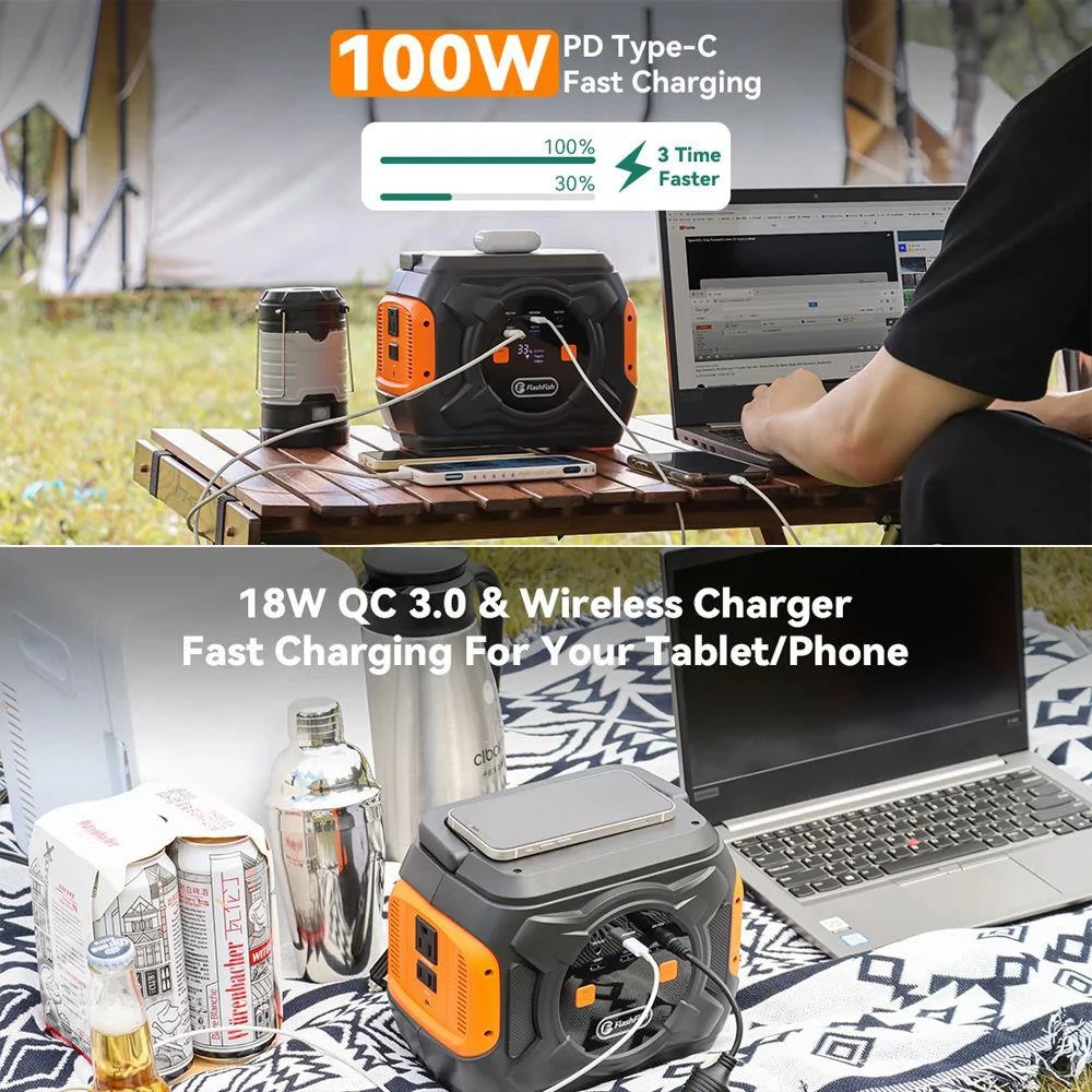 Flashfish A301 292WH 320W Portable Power Station TSP 18V 100W Foldable Solar Panel Emergency Energy Kit