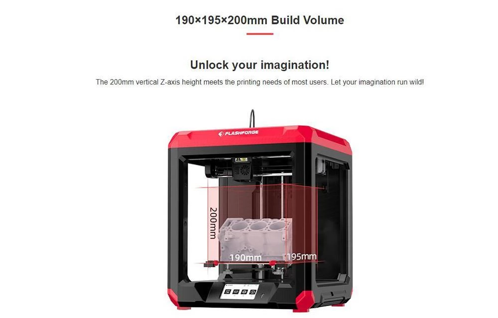 Flashforge Finder 3 3D Printer with Direct Extruder, Assisted Leveling, 0.2mm Precision, 4.3-inch Screen, 190x195x200mm