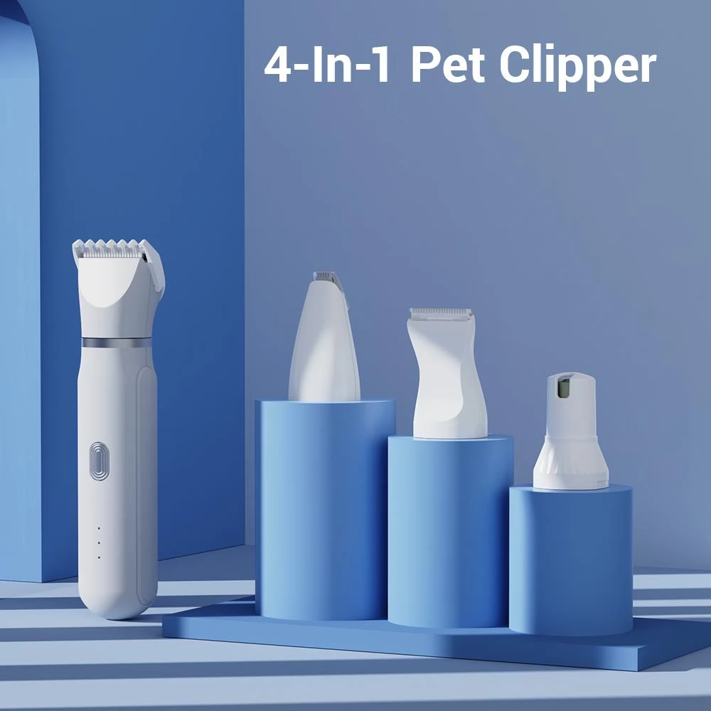 Fluffee 4 In 1 Pet Clipper Set, 4 Detachable Blades, 50 dB Low Noise, IPX7 Waterproof