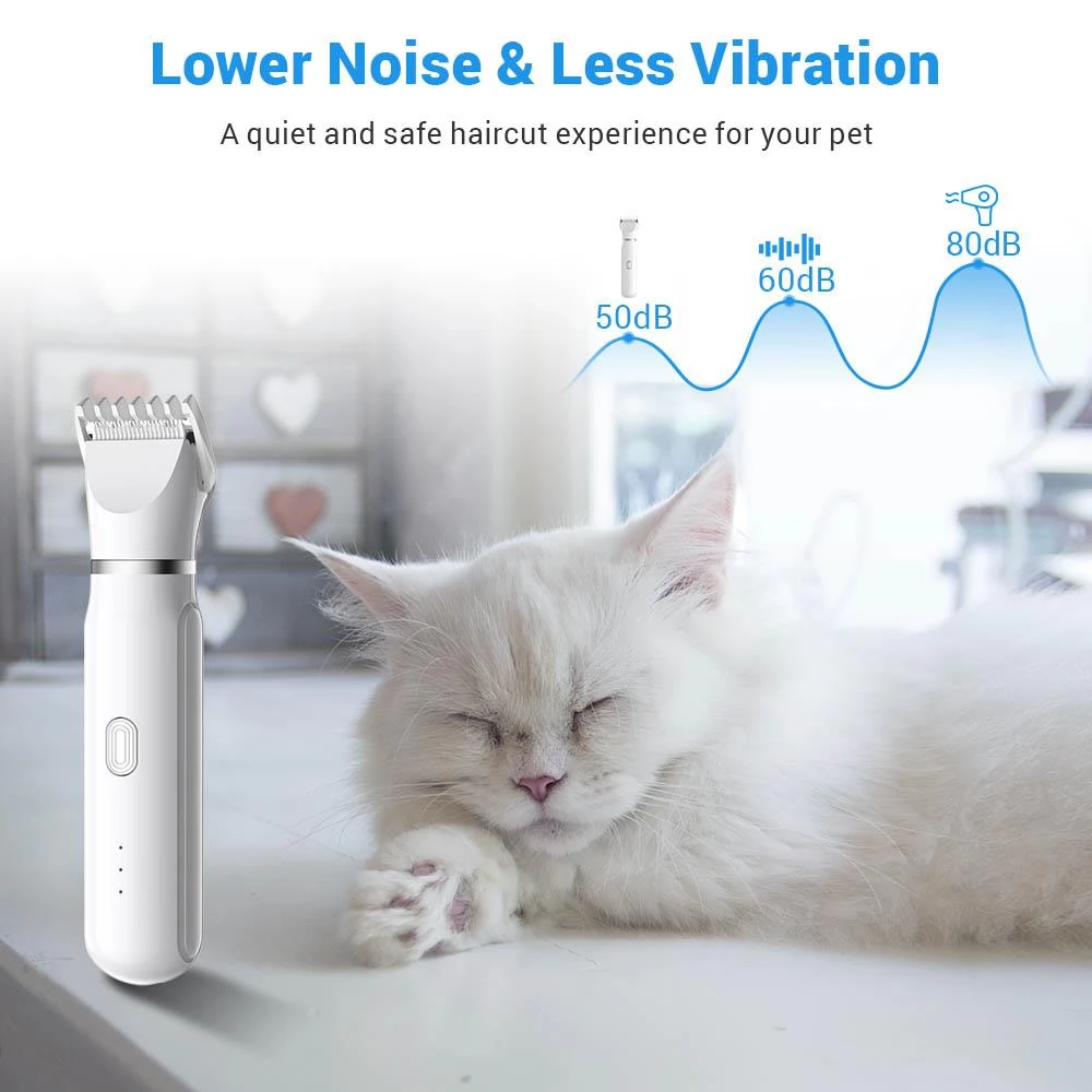 Fluffee 4 in 1 scheerset voor huisdieren, 4 afneembare bladen, 50 dB laag geluidsniveau, IPX7 waterdicht
