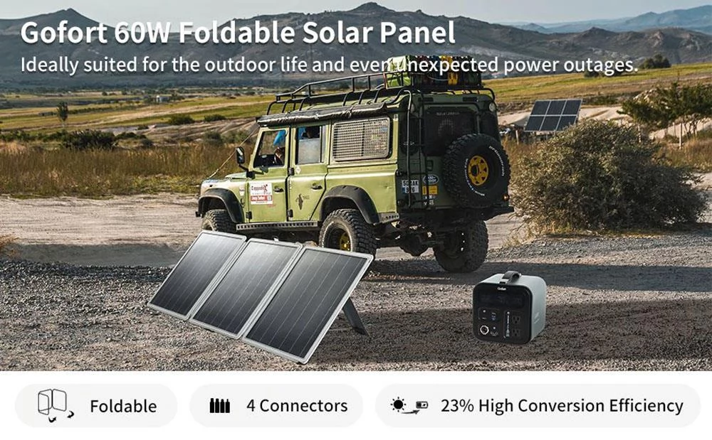 GOFORT 18V 60W Tragbares Solarpanel mit DC/QC3.0/USB-A & 3 Ports, kompatibel mit Solargenerator-Powerstation