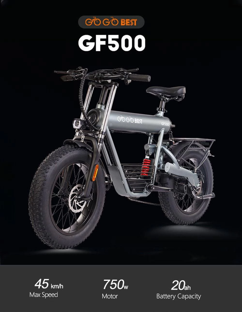 GOGOBEST GF500 20*4.0 Inch Fat Tire Electric Bike - 750W Brushless Motor & 48V 20Ah Battery