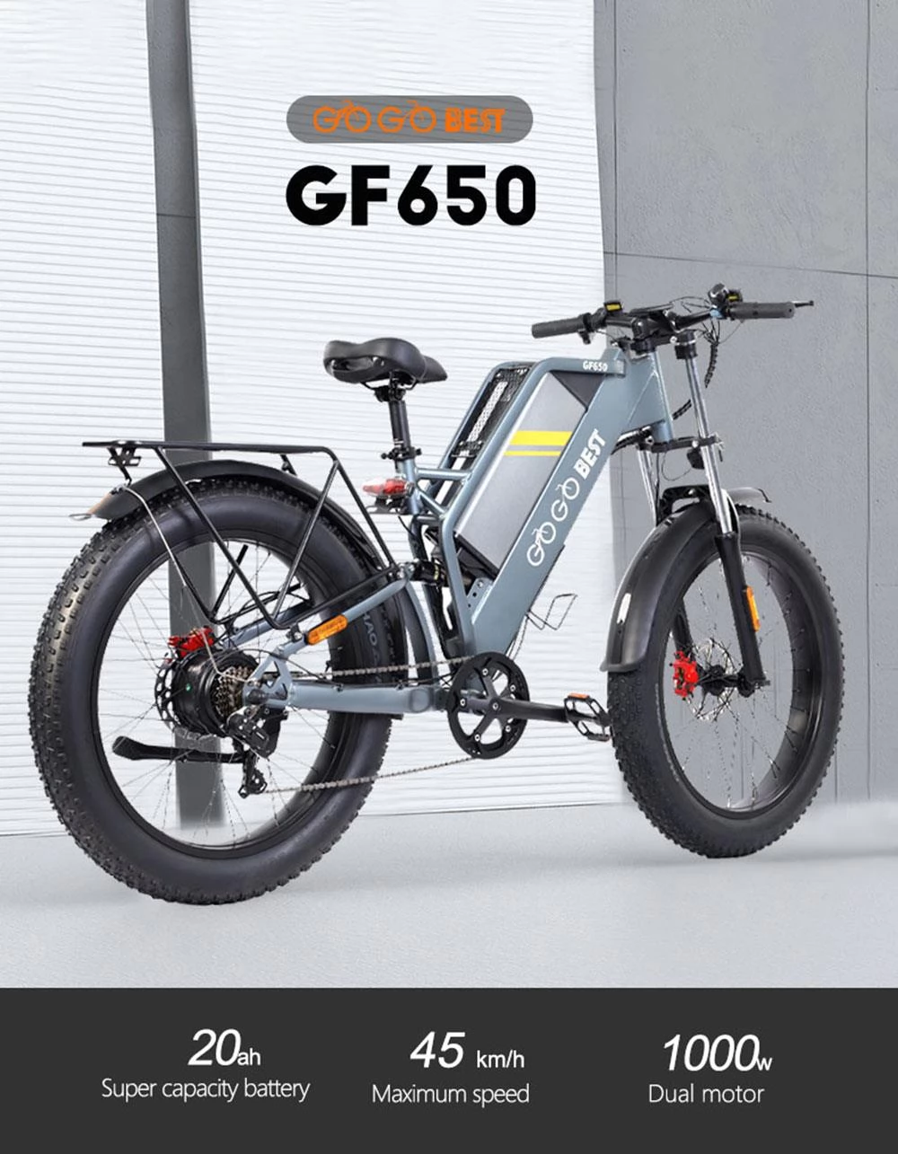 GOGOBEST GF650 26*4.0 Fat Tire Electric Bike - 1000W Dual Motor & 48V 20Ah Battery