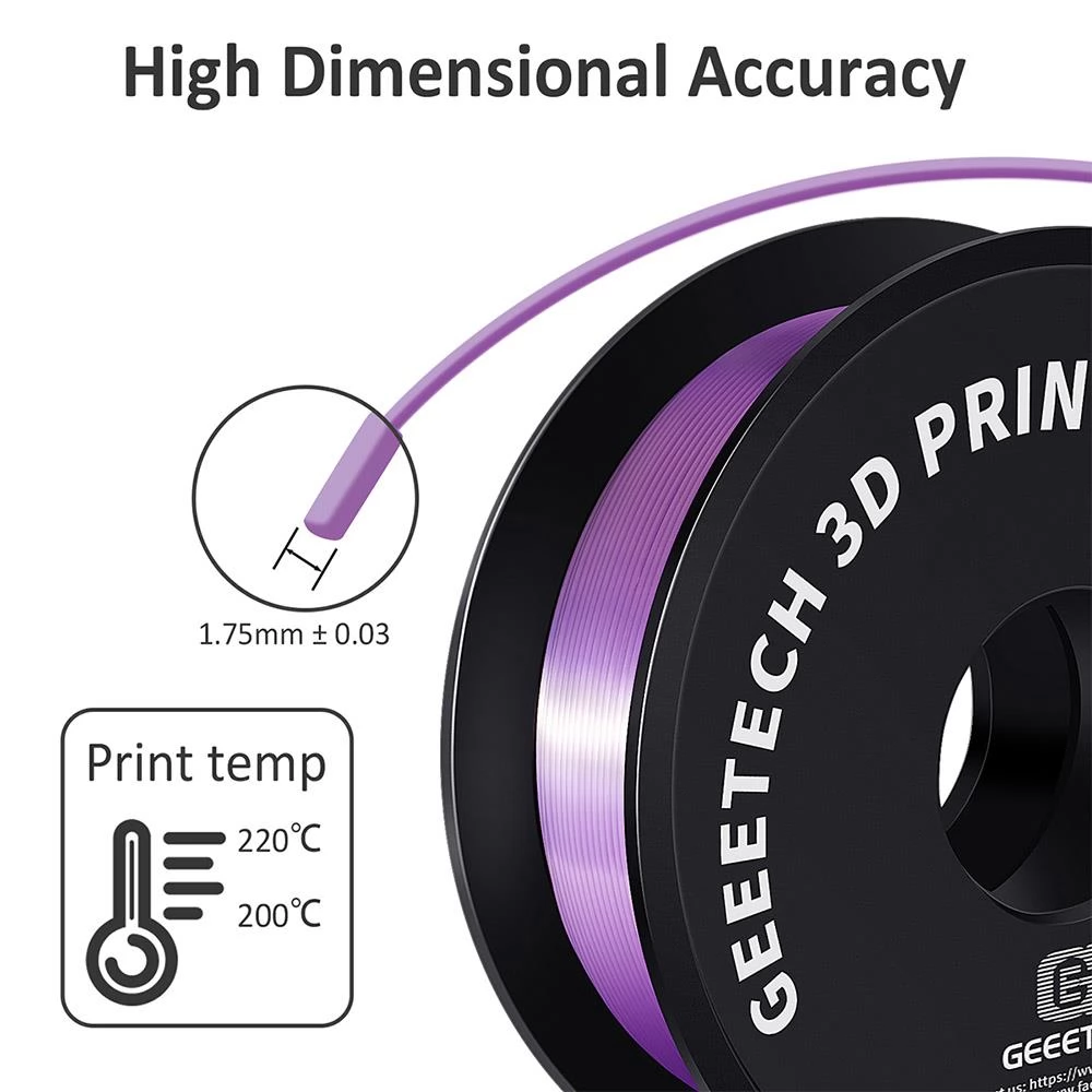 Geeetech Silk PLA Filament for 3D Printer, 1.75mm Dimensional Accuracy  /- 0.03mm 1kg Spool - Rainbow,Purple,Bronze,Black