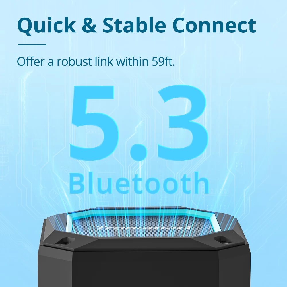 Tronsmart Groove 2 tragbarer Bluetooth 5.3 Lautsprecher mit LED-Licht, Superior Bass & IPX7 Wasserdicht
