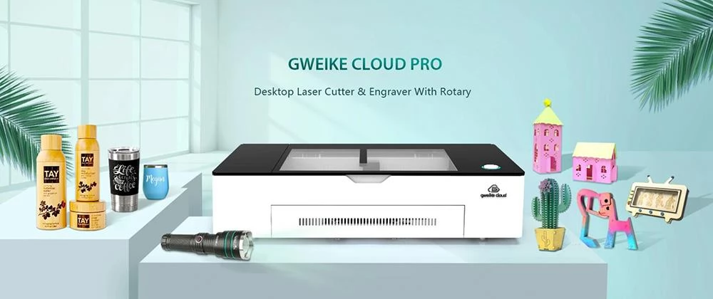 Gweike Cloud Pro 50W Desktop-Laserschneider mit Drehwalze, Autofokus, 600mm/s Geschwindigkeit & 0,025 mm Präzision