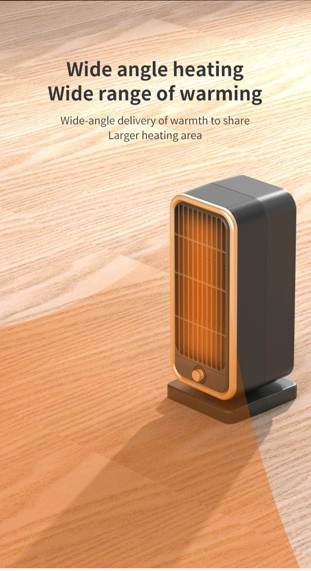 HQ-YND-500D 500W verticale elektrische huishoudelijke verwarming, PTC keramische vlamvertragende draagbare ruimte verwarming