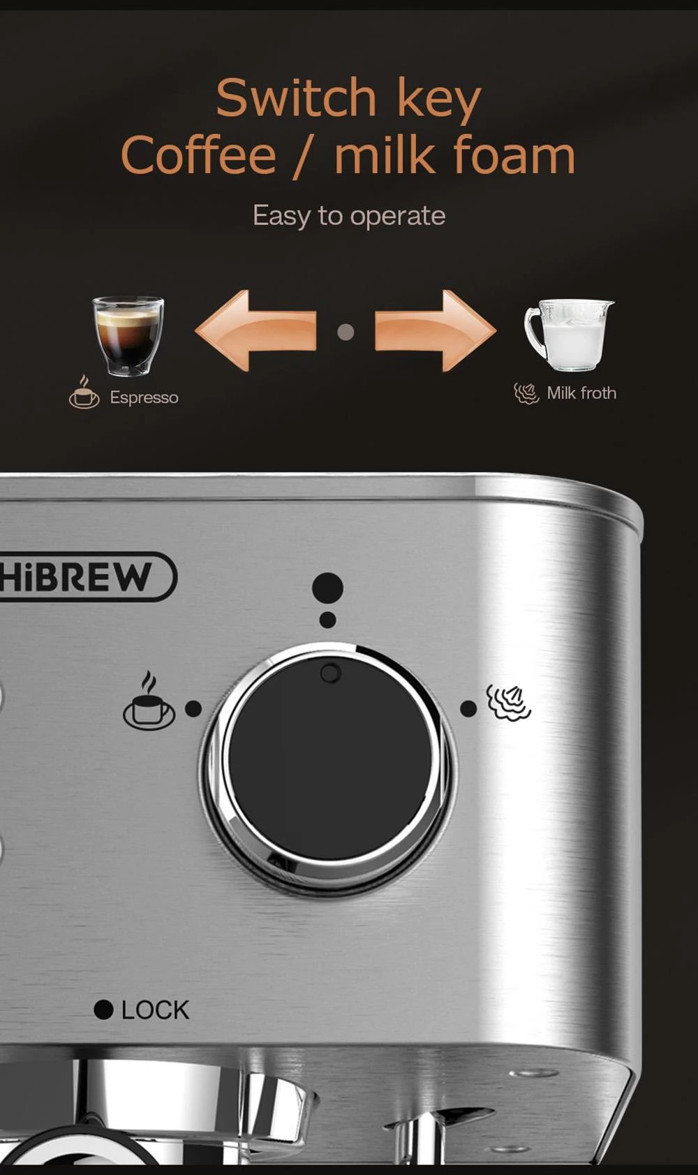 HiBREW H10 1050W Coffee Maker, 20 Bar Semi-Auto Coffee Machine, ESE Pod/Ground Coffee Espresso Maker, 1.5L Capacity