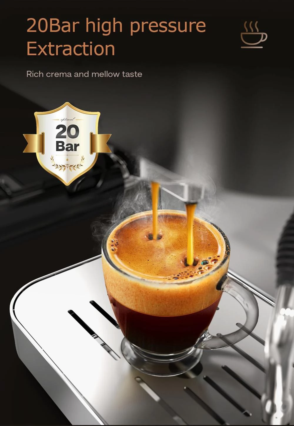 HiBREW H10 1050W koffiezetapparaat, 20 bar semi-automatische koffiezetapparaat, ESE POD/Gemalen koffie-espressomaker